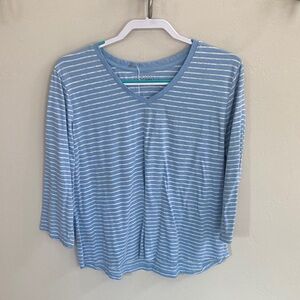 Basic Editions Blue and White Striped Long Sleeve Top